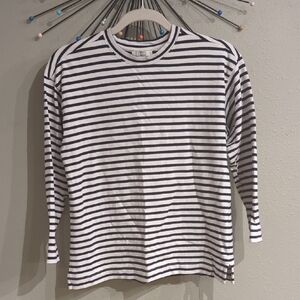 AYR Women's Small Nautical White Blue Striped Top Cotton Made In Peru